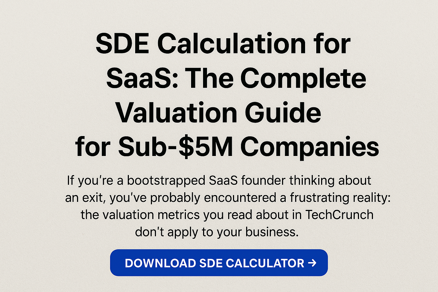 SDE Calculation for SaaS — headline, short explanation, and “Download SDE Calculator” CTA on a textured light background.