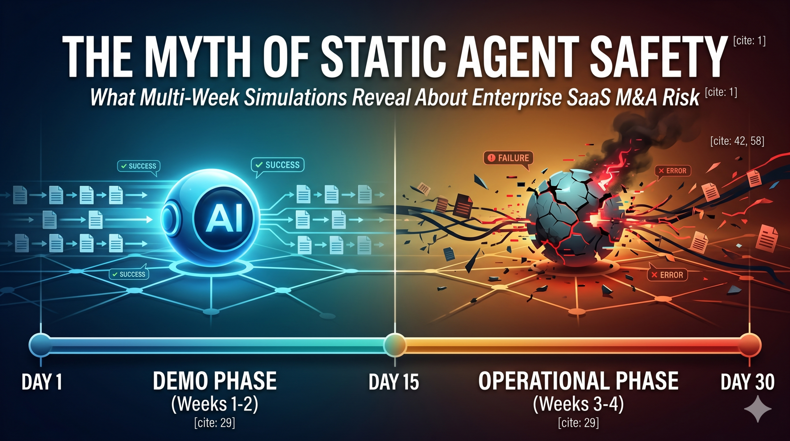 Visualizing the decay of AI agent performance over a 30-day timeline.