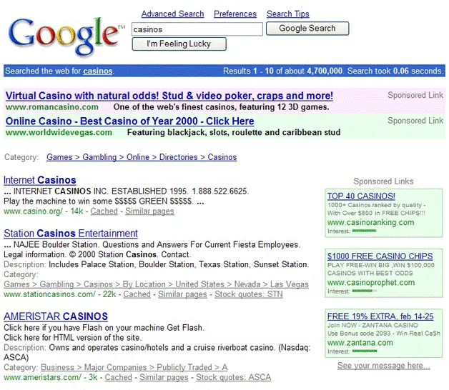 Google serp 2001