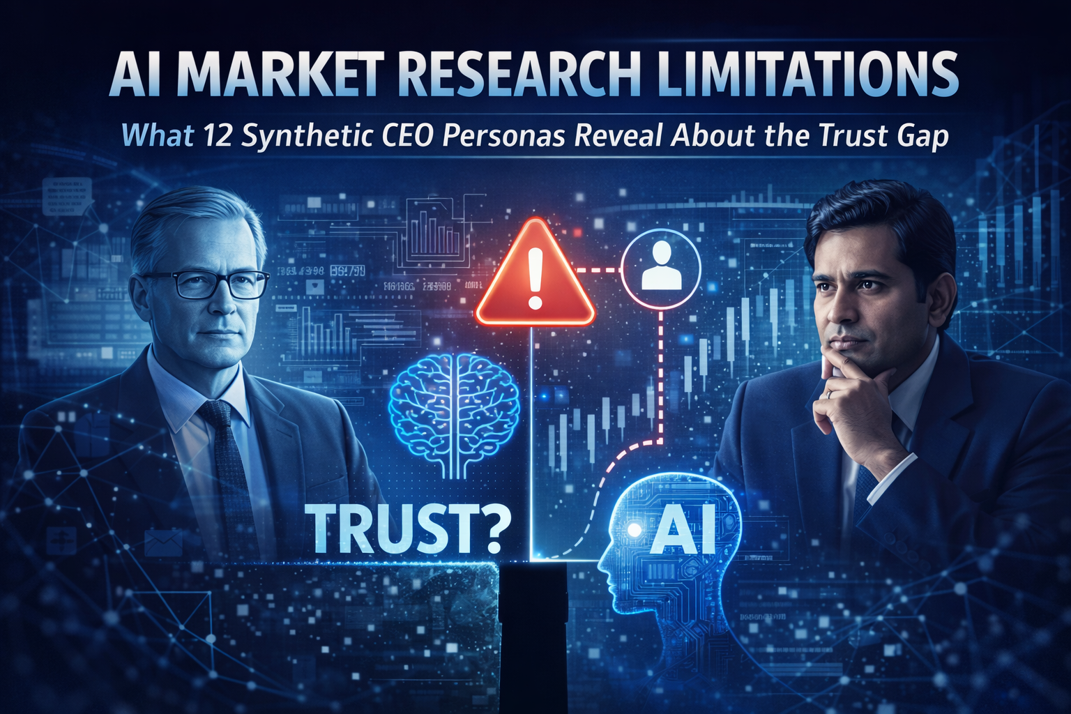 AI market research limitations showing the trust gap between synthetic CEO personas and human validation