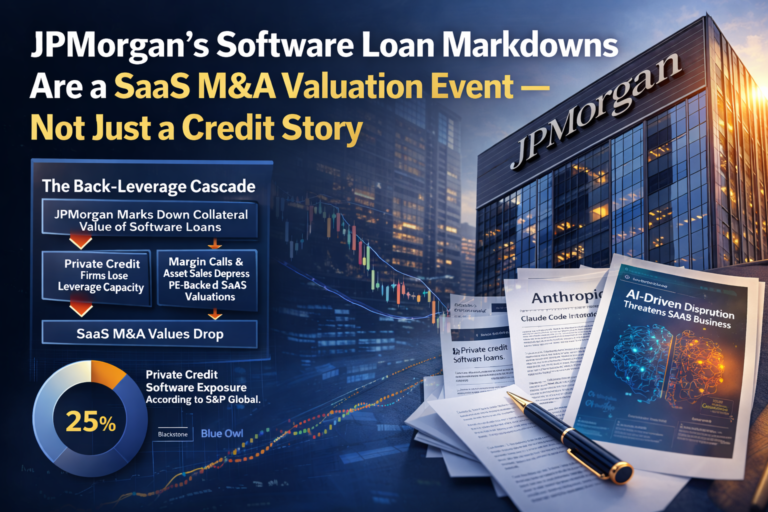 JPMorgan software loan markdowns triggering SaaS M&A valuation changes in private credit markets Caption